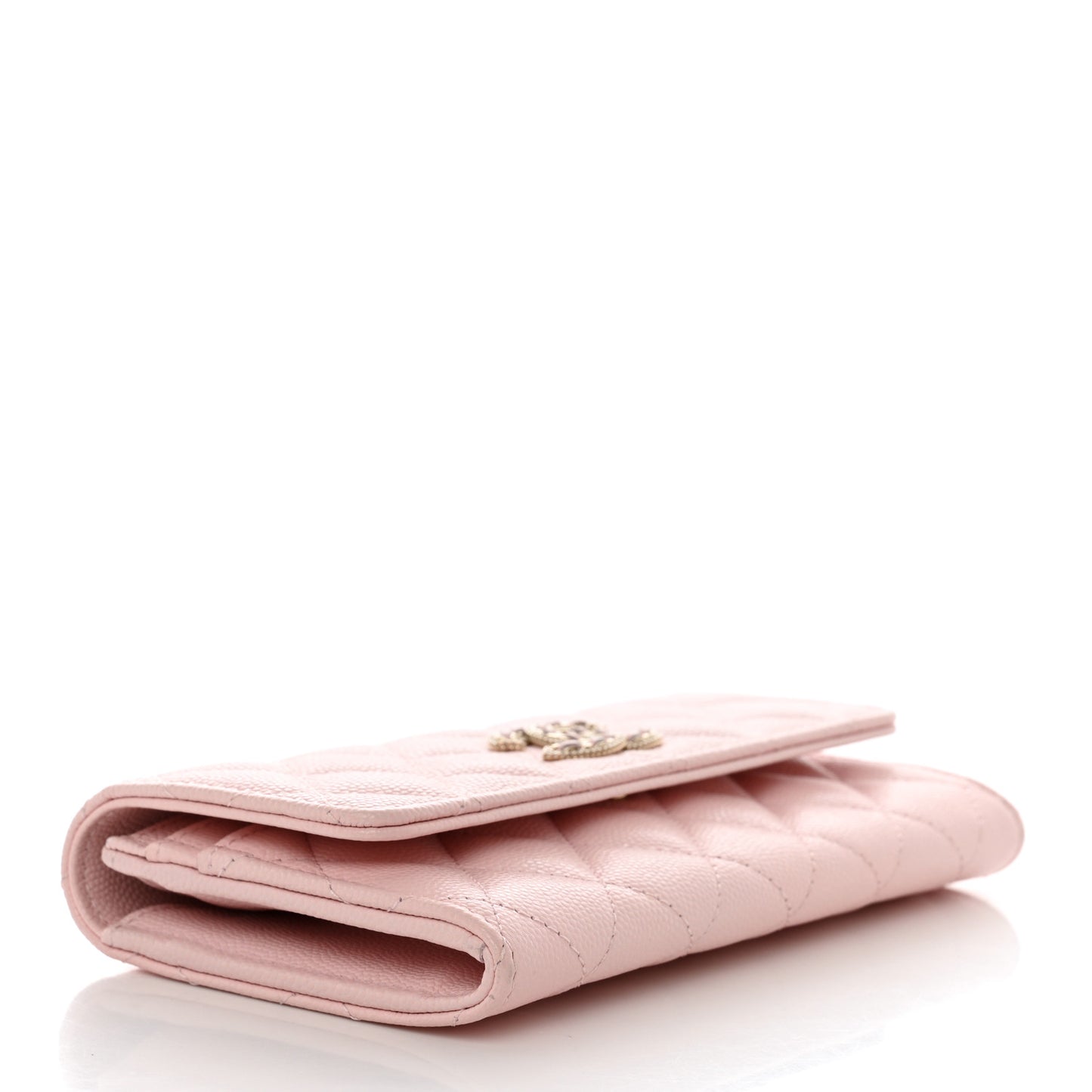 Caviar Quilted Crystal CC Large Gusset Flap Wallet Pink