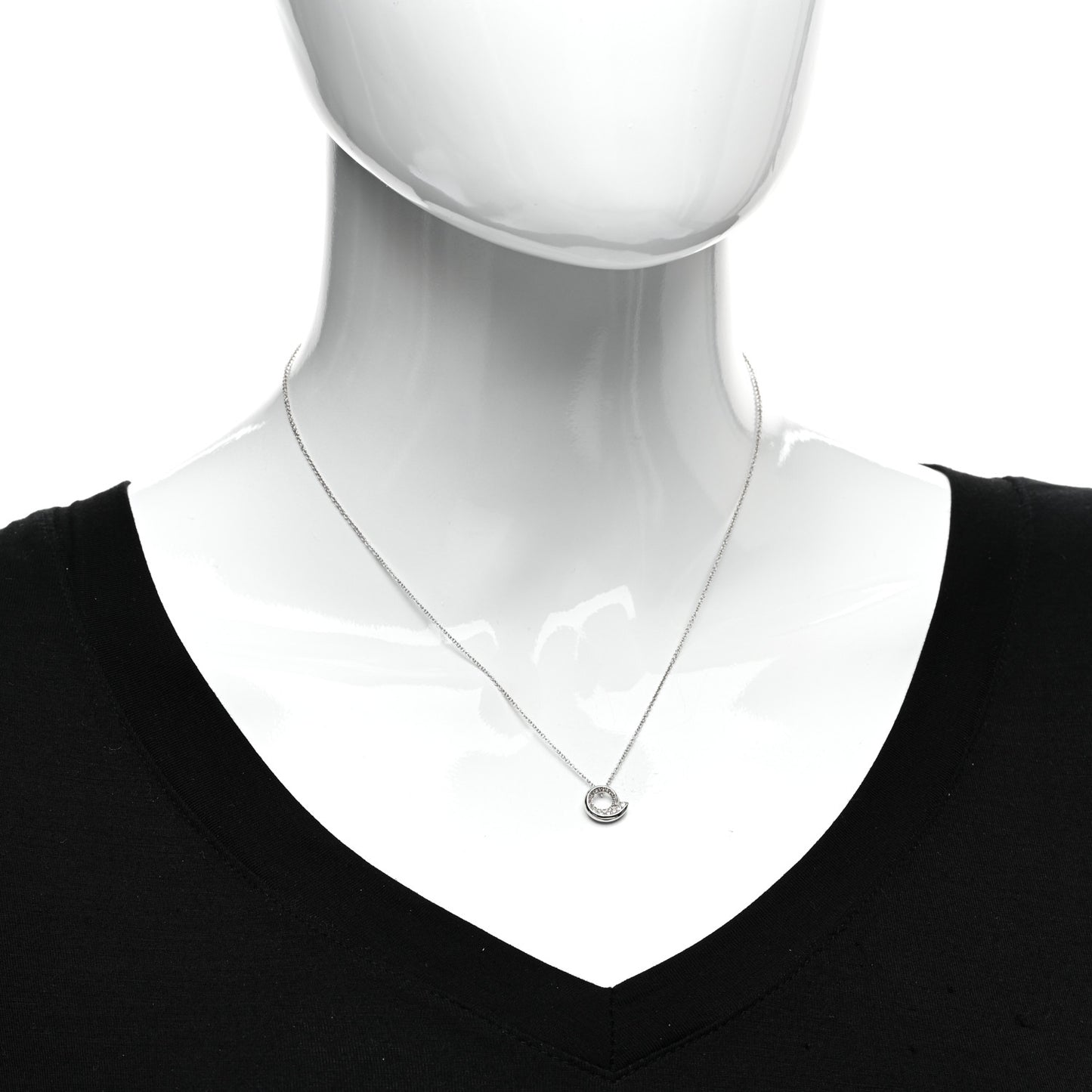 18K White Gold Diamond Frank Gehry Fish Circle Pendant Necklace