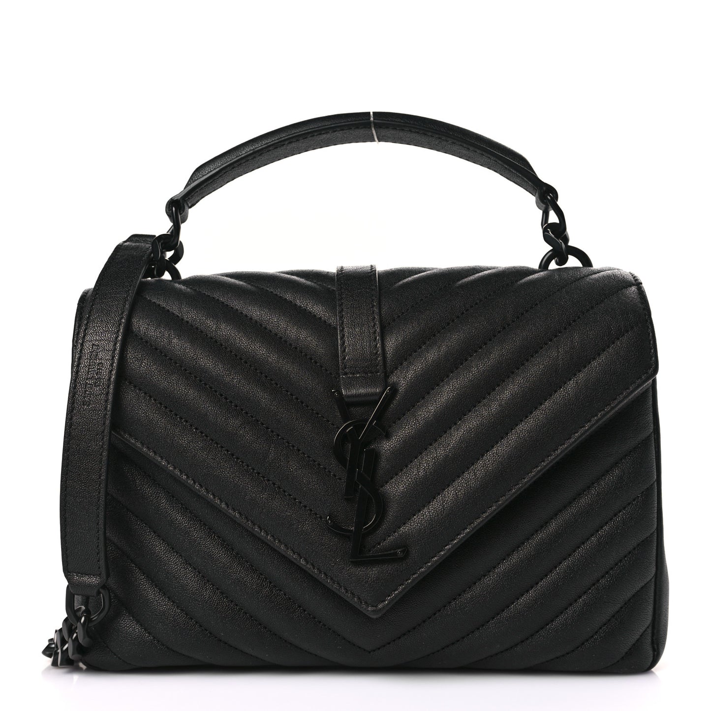 Sheepskin Matelasse Chevron Monogram Monochrome Medium College Bag Black