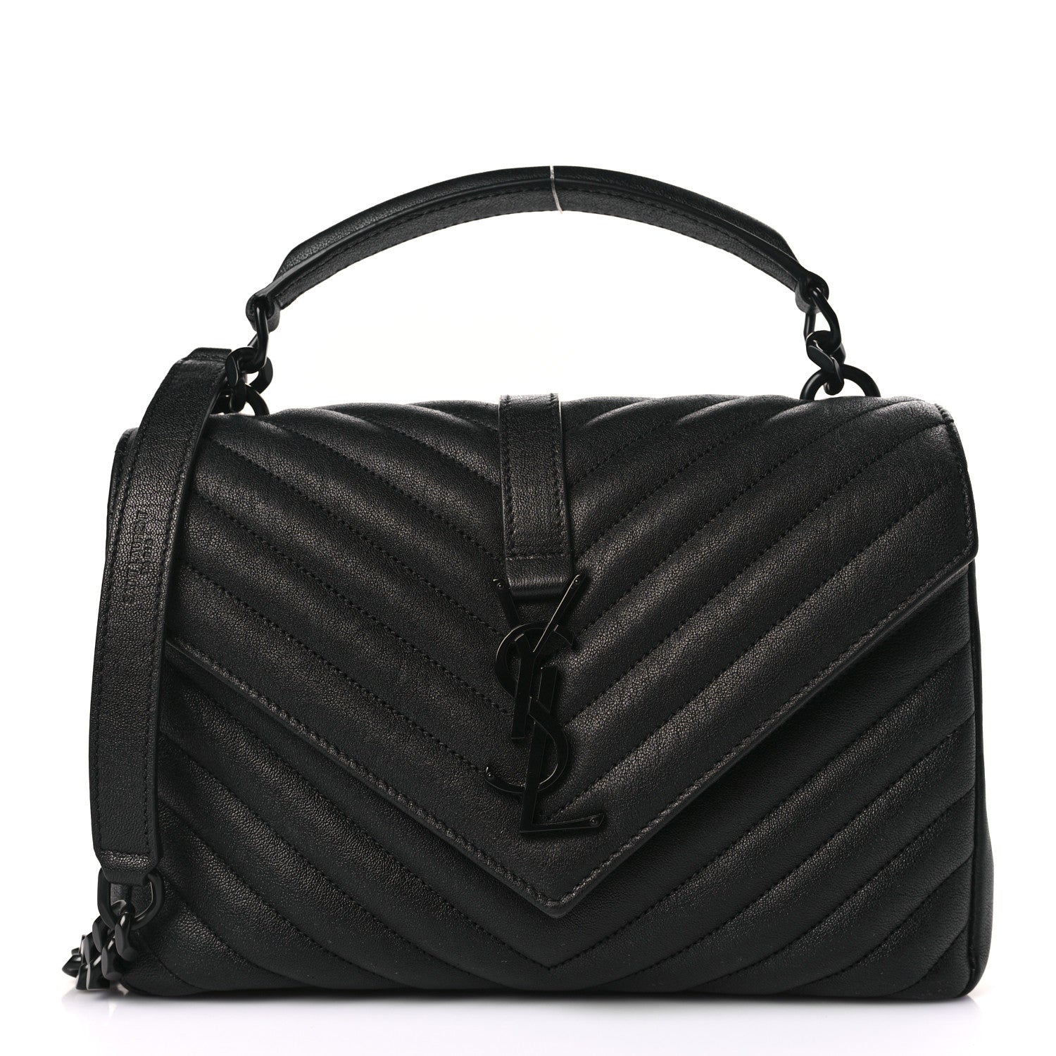 Saint Laurent Sheepskin Matelasse Chevron Monogram Monochrome Medium College Bag Black 1 of 9