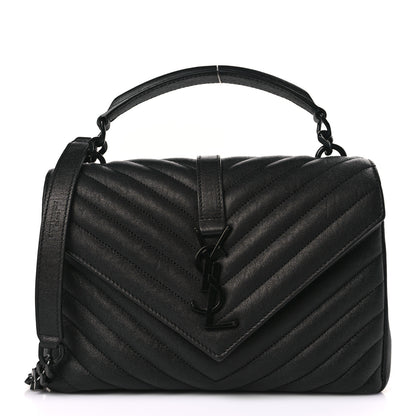 Saint Laurent Sheepskin Matelasse Chevron Monogram Monochrome Medium College Bag Black 1 of 9