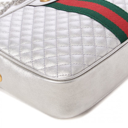 Gucci Laminated Nappa Web Trapuntata Small GG Shoulder Bag Argento 5 of 9