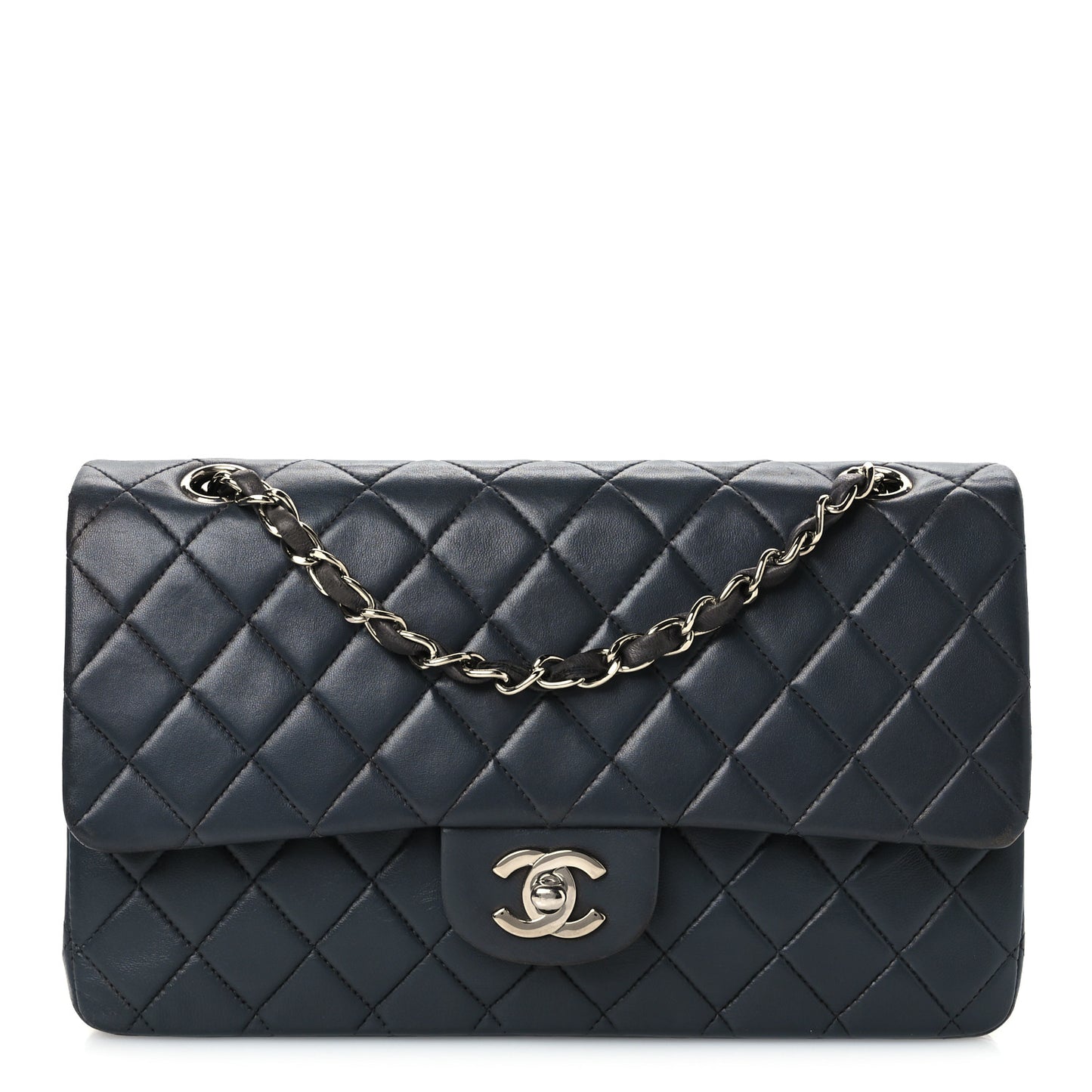 Lambskin Quilted Medium Double Flap Grey