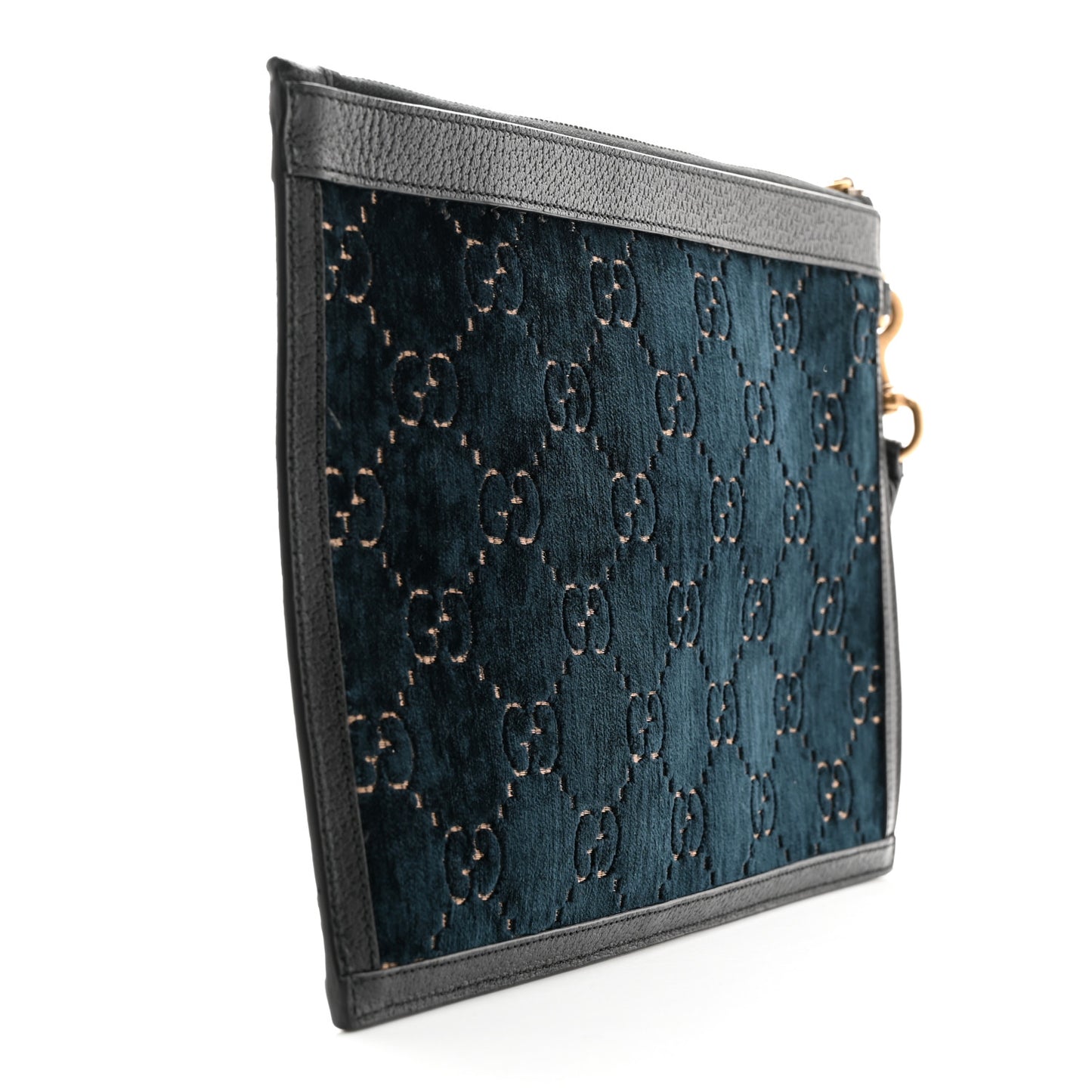 Velvet GG Monogram Textured Calfskin Web Ophidia Wristlet Blue Beige Black