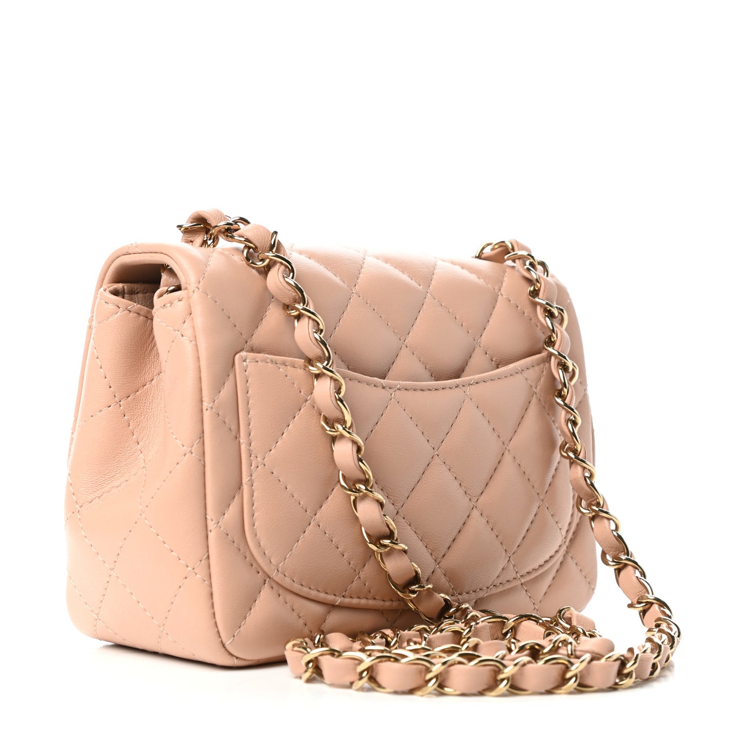 Lambskin Quilted Mini Square Flap Beige