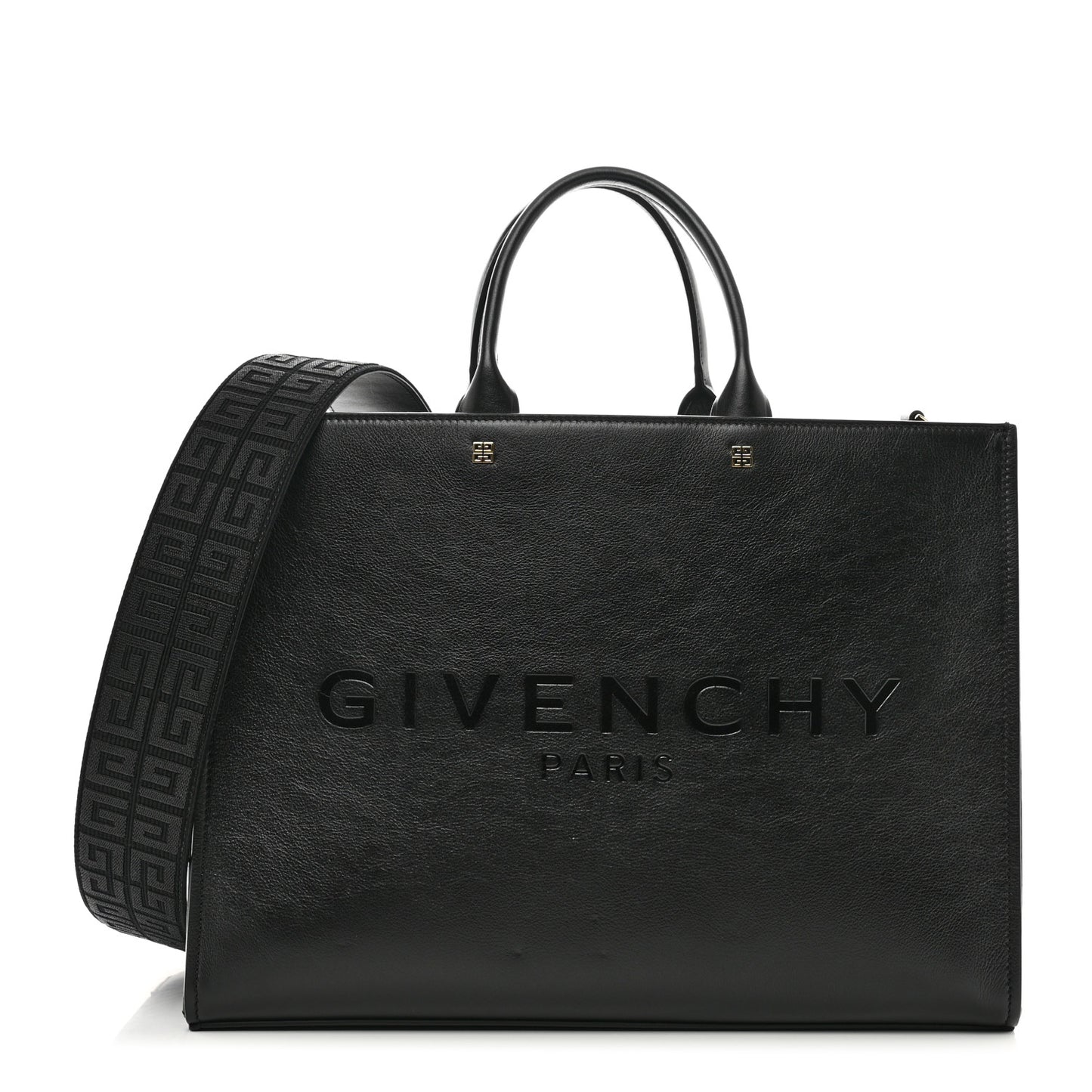 Tumbled Calfskin Logo Embossed Medium G-Tote Black