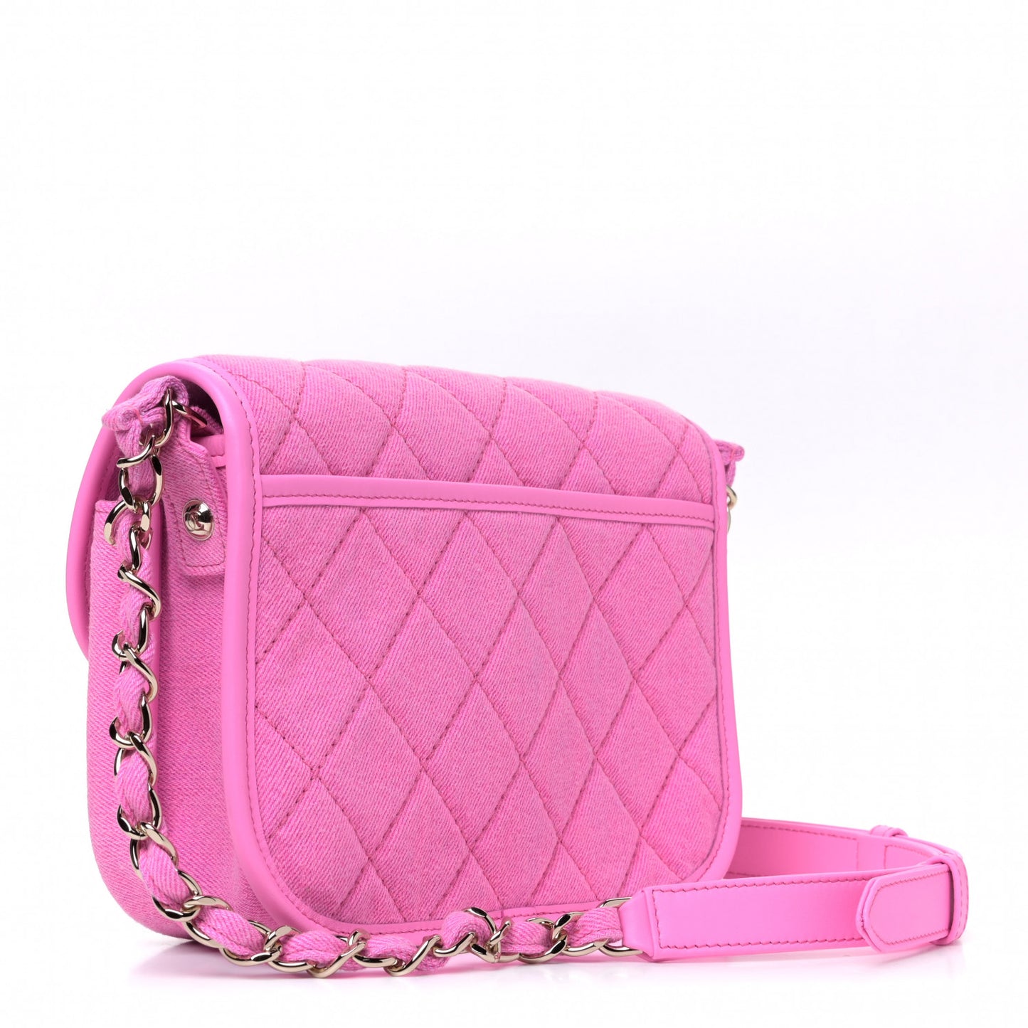 Denim Quilted Small Messenger Flap Neon Pink