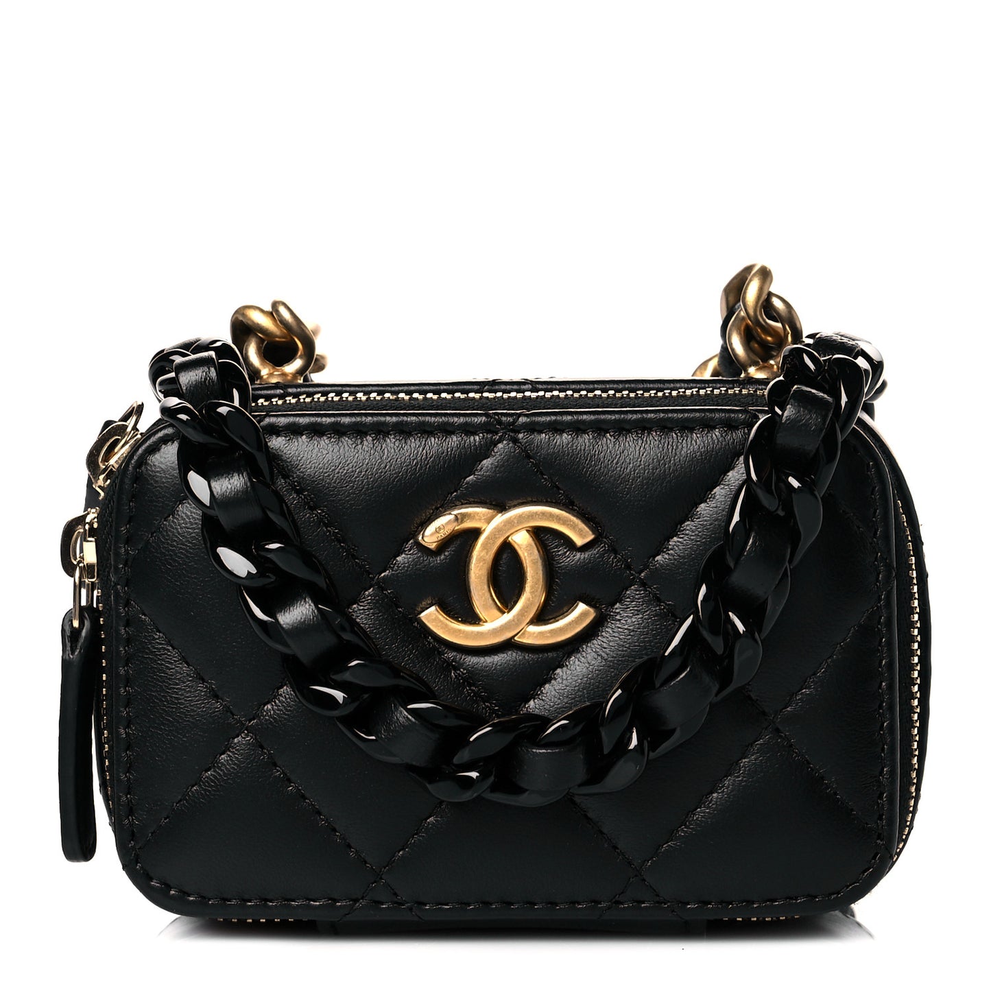 Lambskin Quilted Mini Lacquered Chain Clutch Black