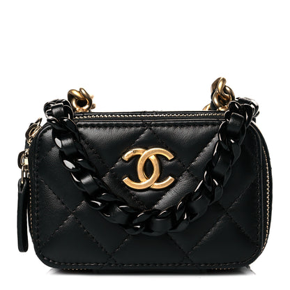 Chanel Lambskin Quilted Mini Lacquered Chain Clutch Black 1 of 10