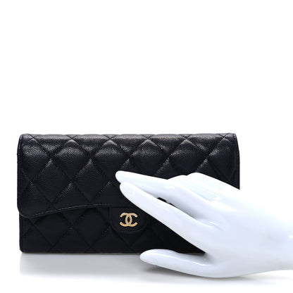 Chanel Caviar Quilted Large Gusset Flap Wallet Navy 2 of 9