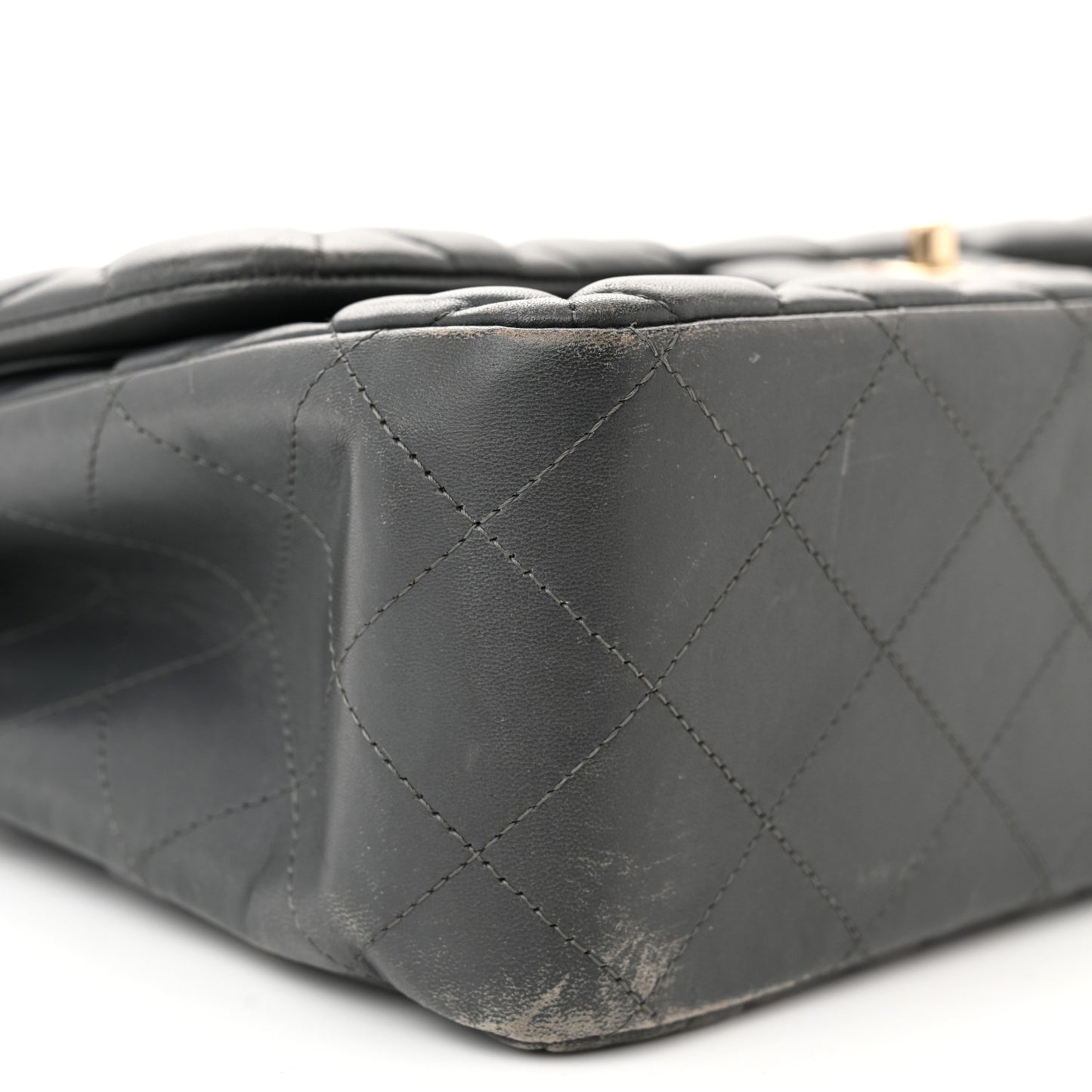 Lambskin Quilted Jumbo Double Flap Dark Grey