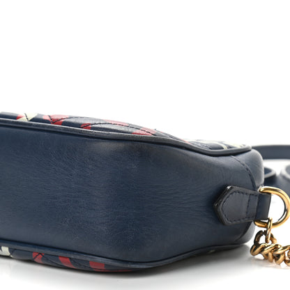 Gucci Calfskin Matelasse GucciGhost Small GG Marmont Chain Shoulder Bag Blue Agata Hibiscus Red 11 of 21