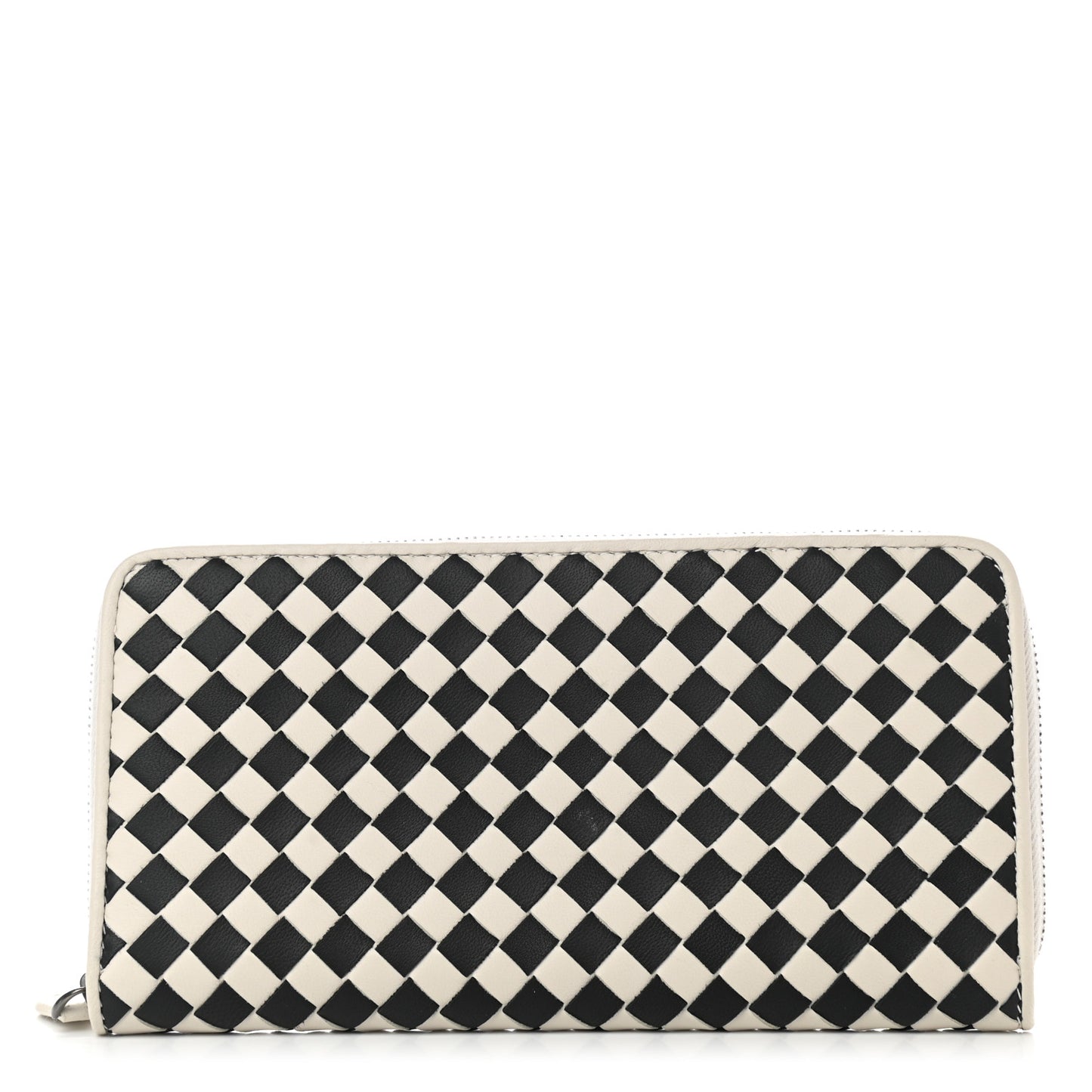 Nappa Intrecciato Zip Around Wallet Black White