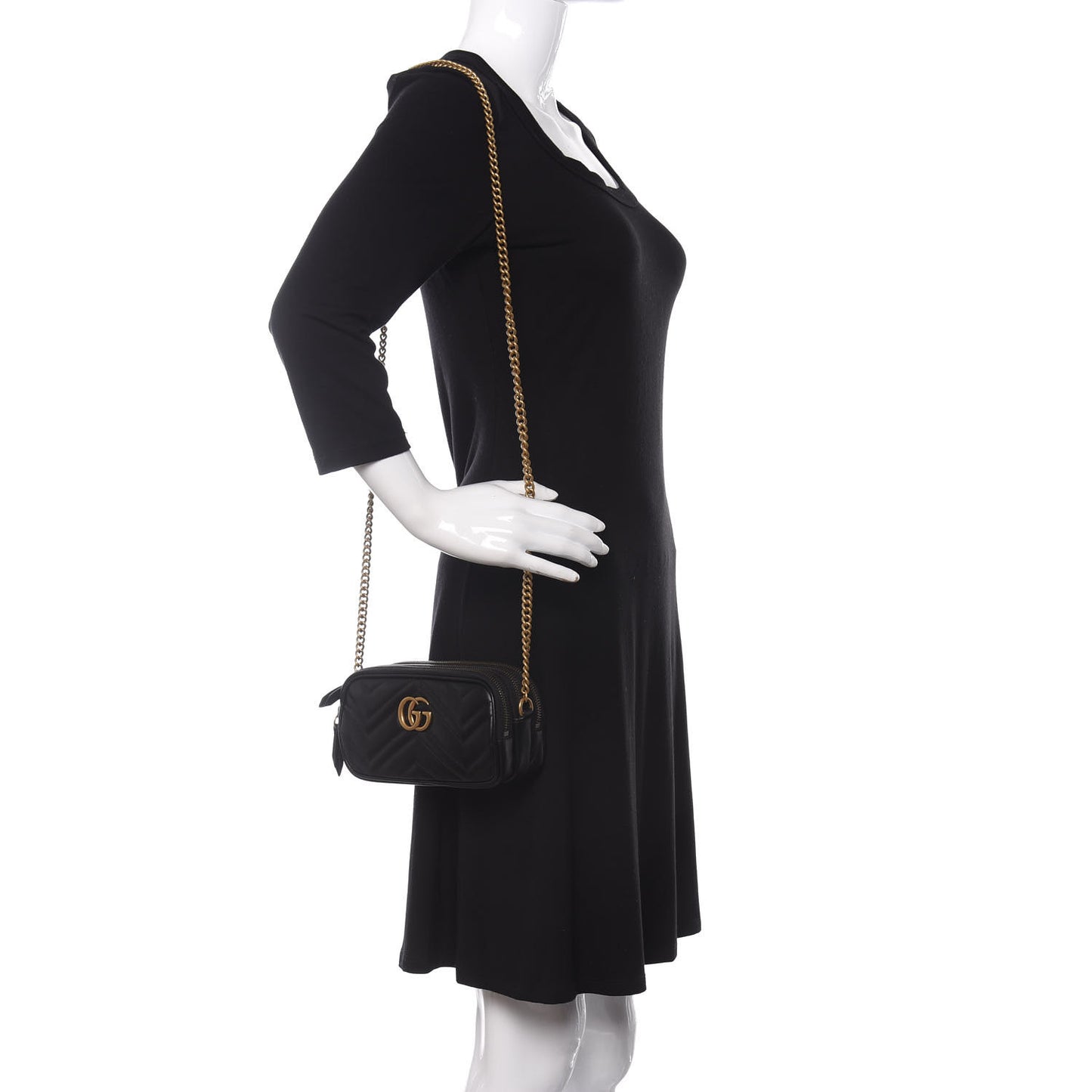 Calfskin Matelasse Mini GG Marmont Chain Crossbody Bag Black