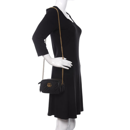 Gucci Calfskin Matelasse Mini GG Marmont Chain Crossbody Bag Black 2 of 13