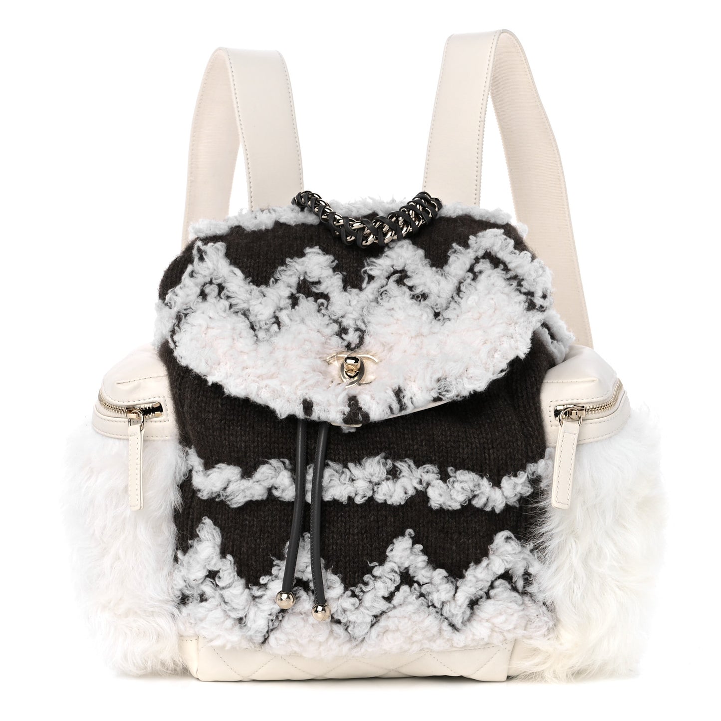 Glazed Calfskin Shearling Quilted Small Mountain Backpack Brown White