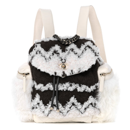 Chanel Glazed Calfskin Shearling Quilted Small Mountain Backpack Brown White 1 of 9