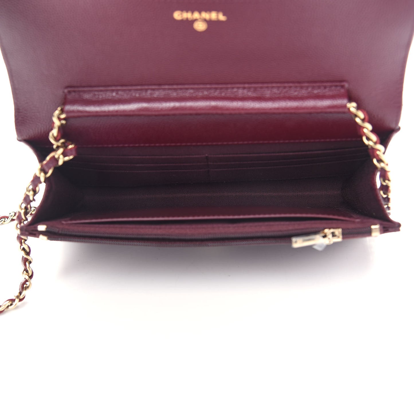 Caviar Quilted Wallet on Chain WOC Burgundy