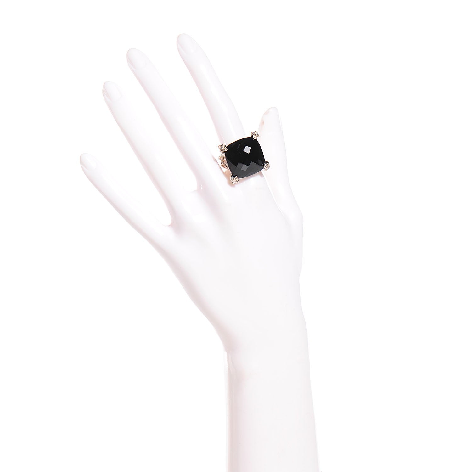 David Yurman Sterling Silver Black Onyx Pave Diamond 20mm Cushion On Point Ring 7 2 of 5