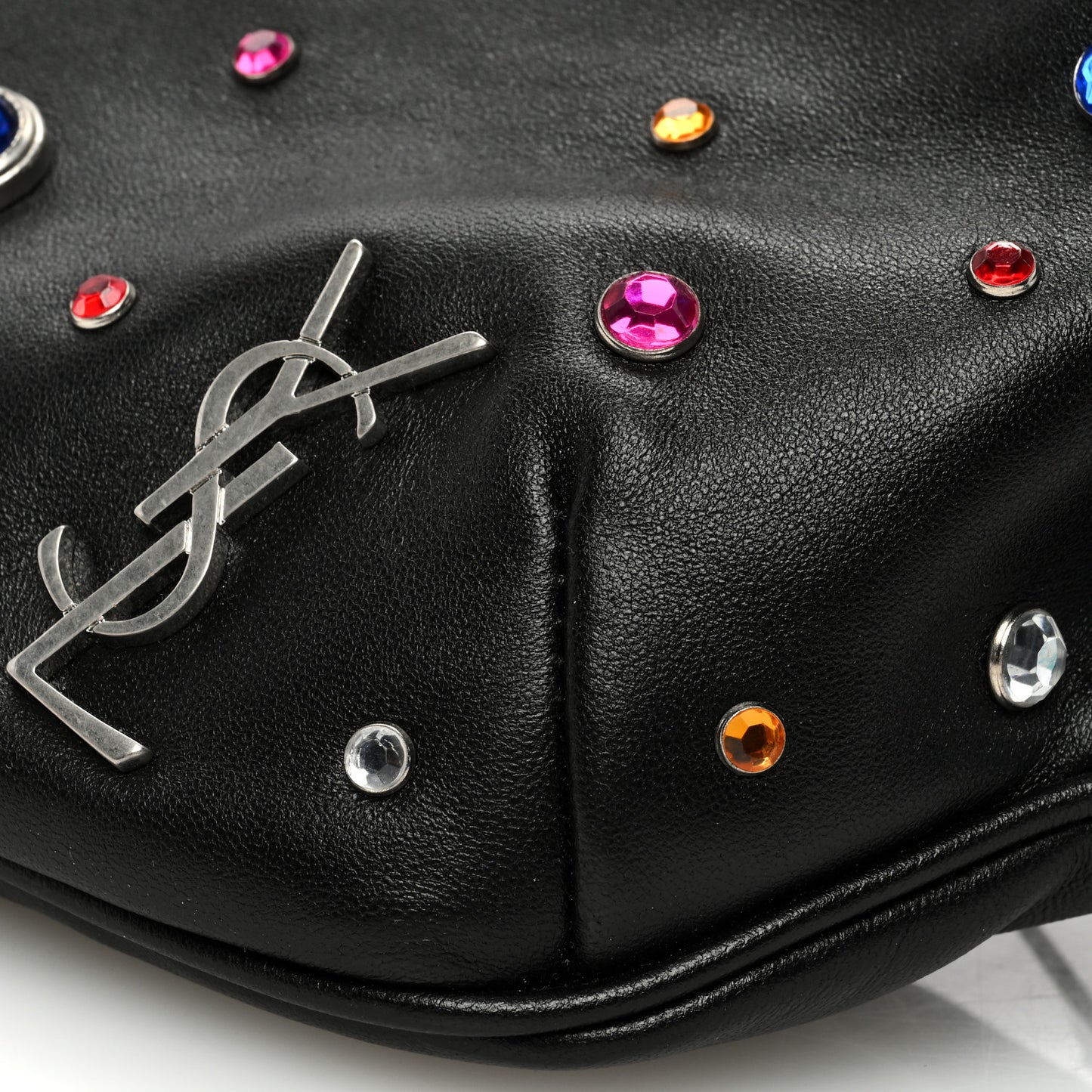 Calfskin Crystal Embellished Monogram Belt Bag Black