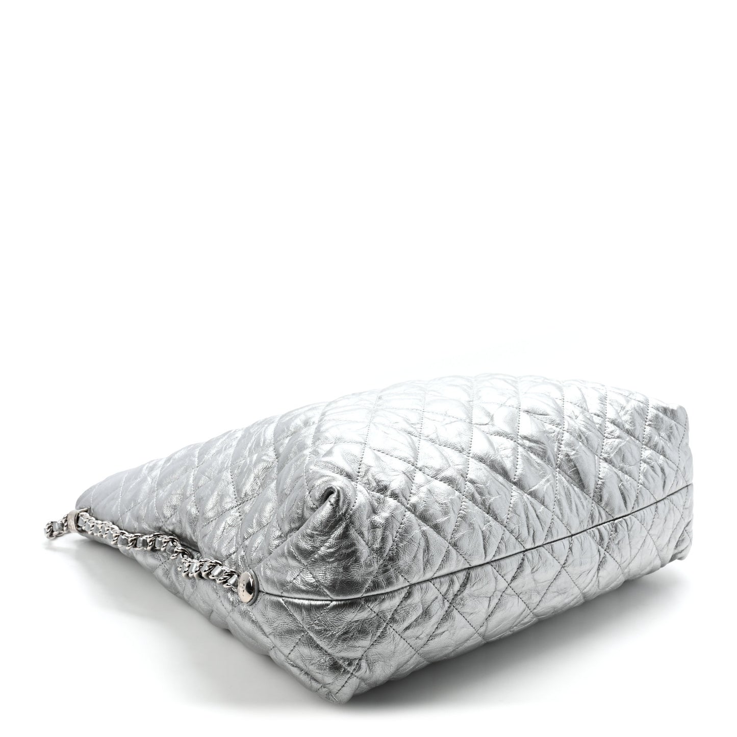 Metallic Crackled Calfskin Quilted Large Big Bang Hobo Silver