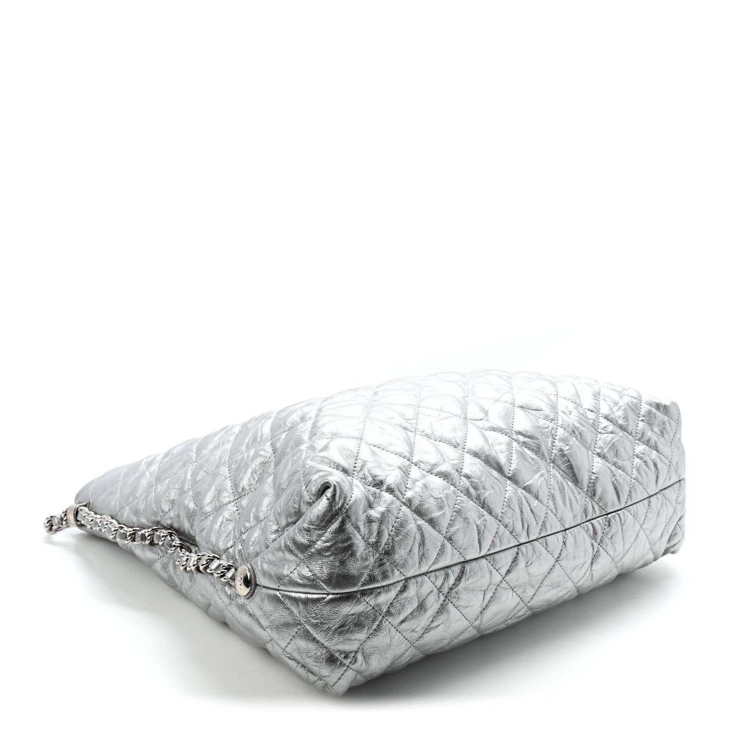 Chanel Metallic Crackled Calfskin Quilted Large Big Bang Hobo Silver 4 of 10