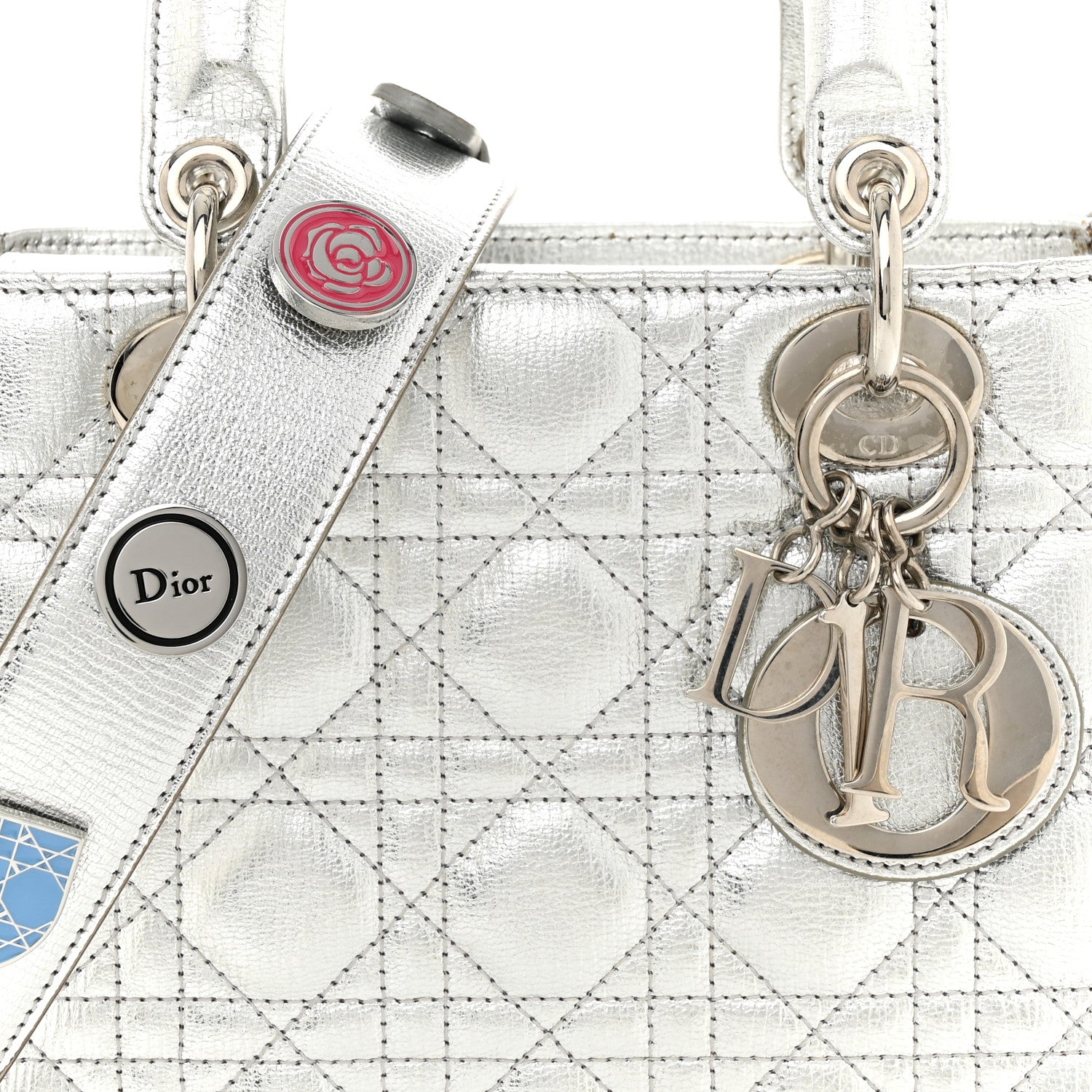 Christian Dior Metallic Grained Calfskin Cannage Small Lucky Badges My Lady Dior Silver 8 of 15