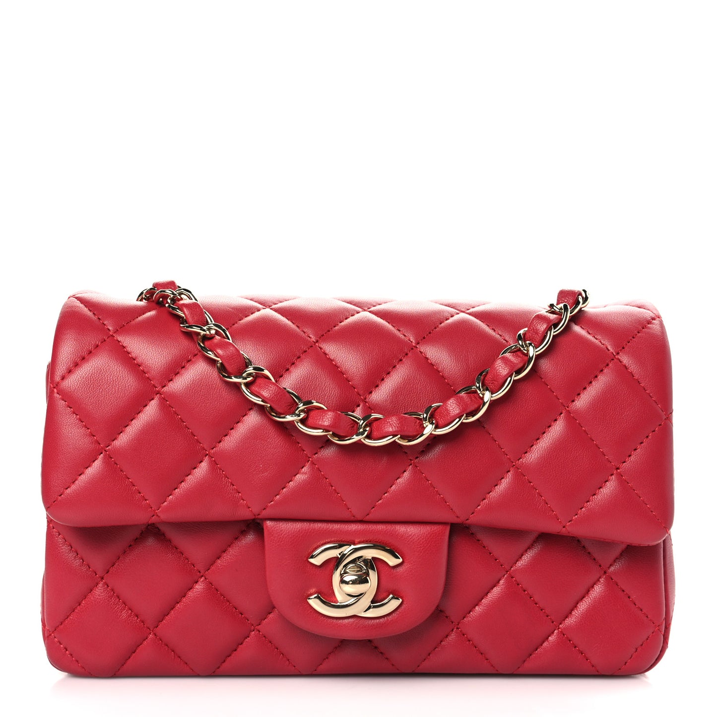 Lambskin Quilted Mini Rectangular Flap Red
