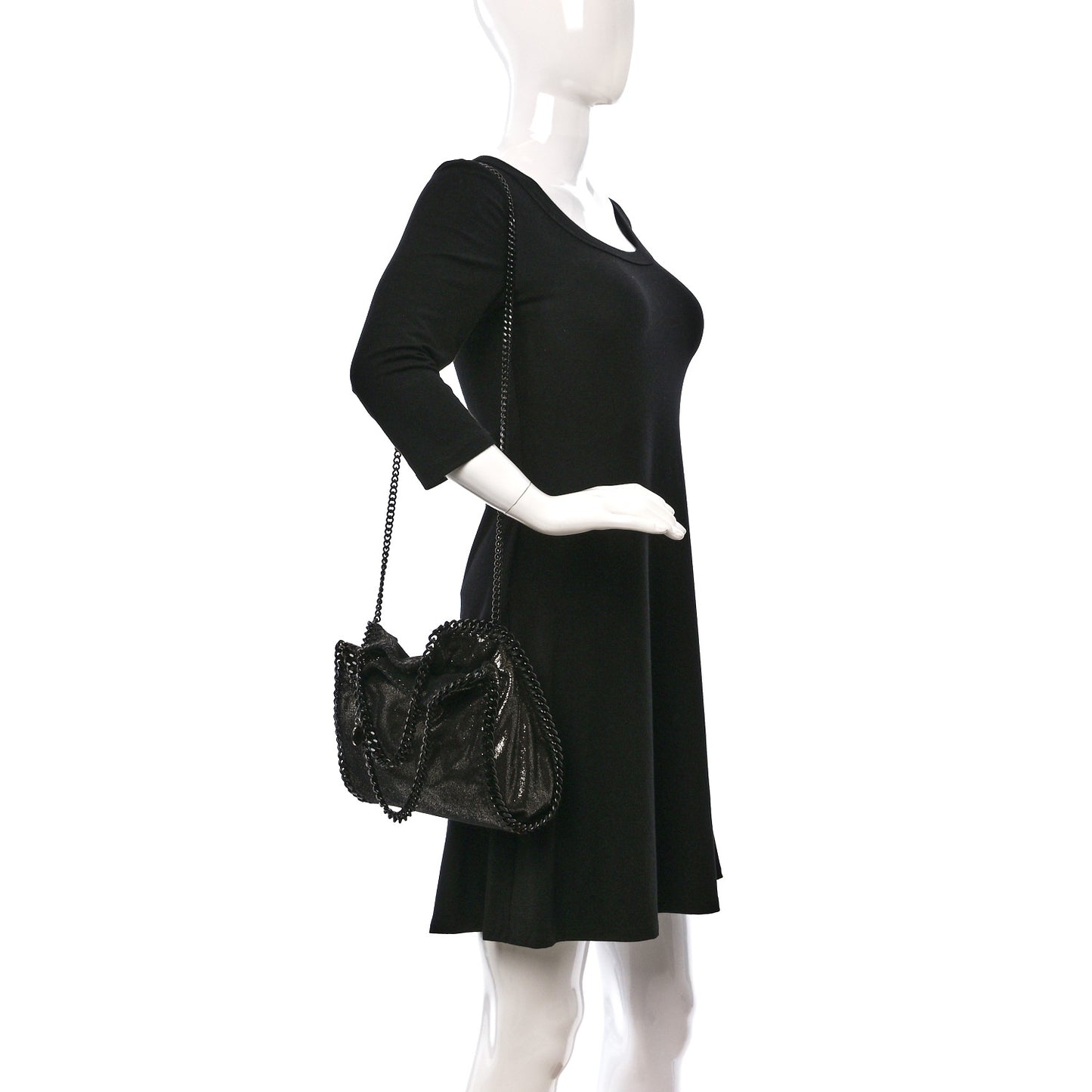 Chamois Shiny Dotted Mini Falabella Fold Over Tote Ruthenium