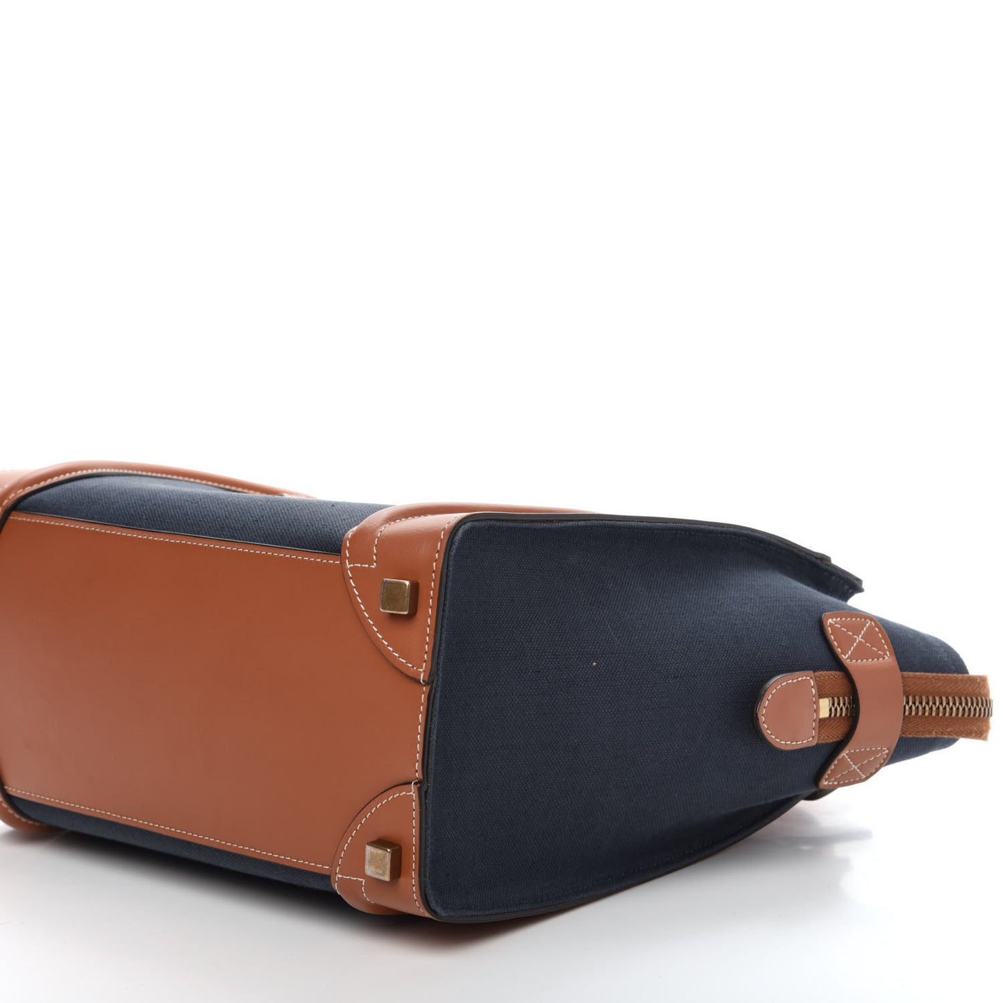 Textile Smooth Calfskin Micro Luggage Navy Tan