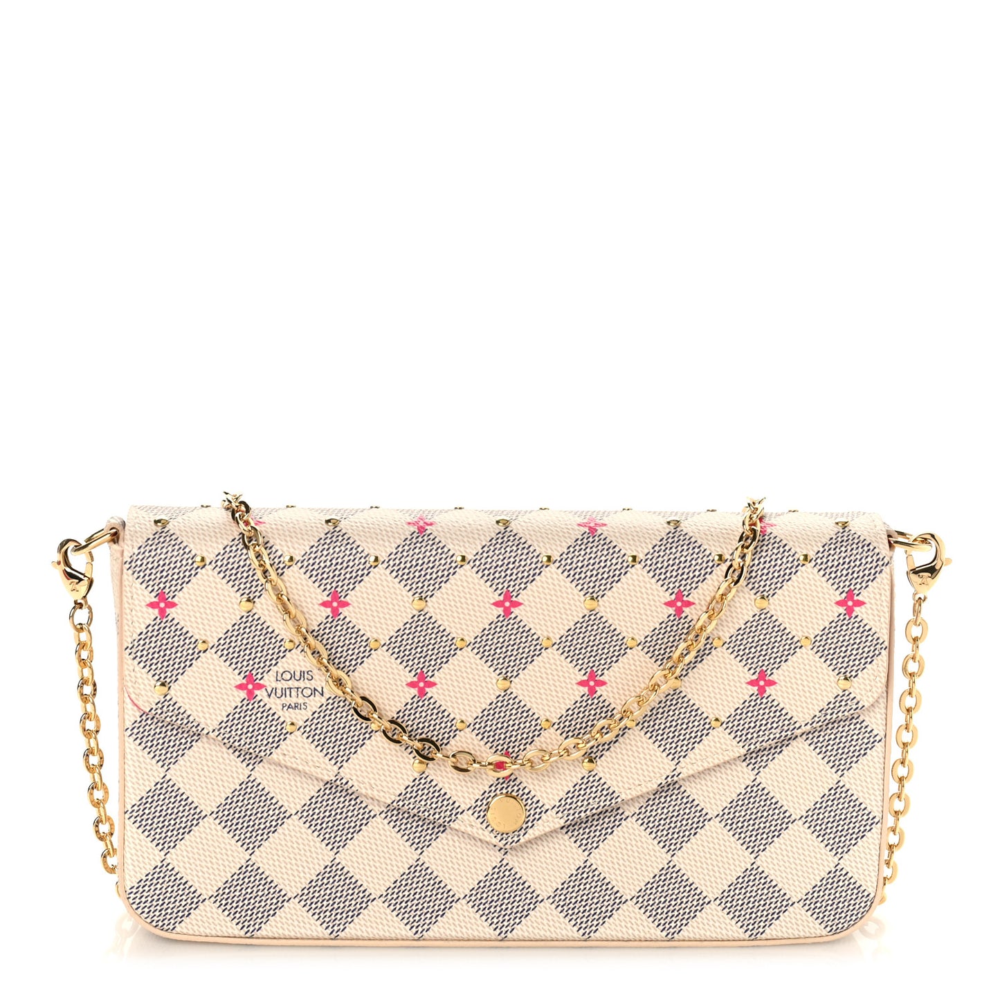 Damier Azur Studded Pochette Felicie Chain Wallet Fuchsia