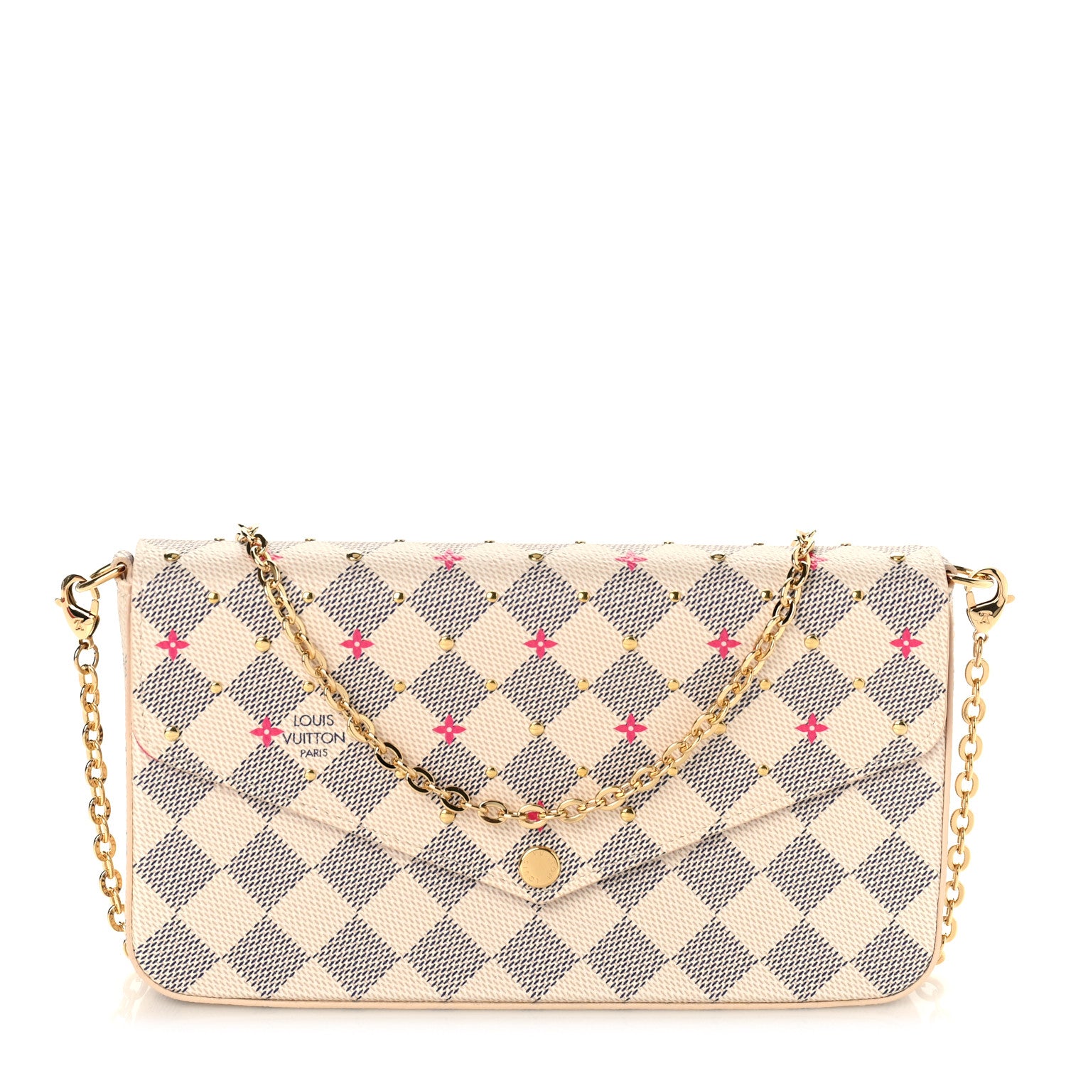 Louis Vuitton Damier Azur Studded Pochette Felicie Chain Wallet Fuchsia 3 of 9