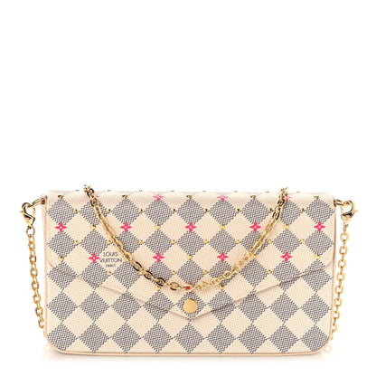 Louis Vuitton Damier Azur Studded Pochette Felicie Chain Wallet Fuchsia 3 of 9