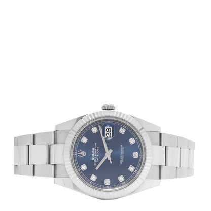 Rolex Stainless Steel 18K White Gold Diamond 41mm Oyster Perpetual Datejust Watch Bright Blue 126334 2 of 5