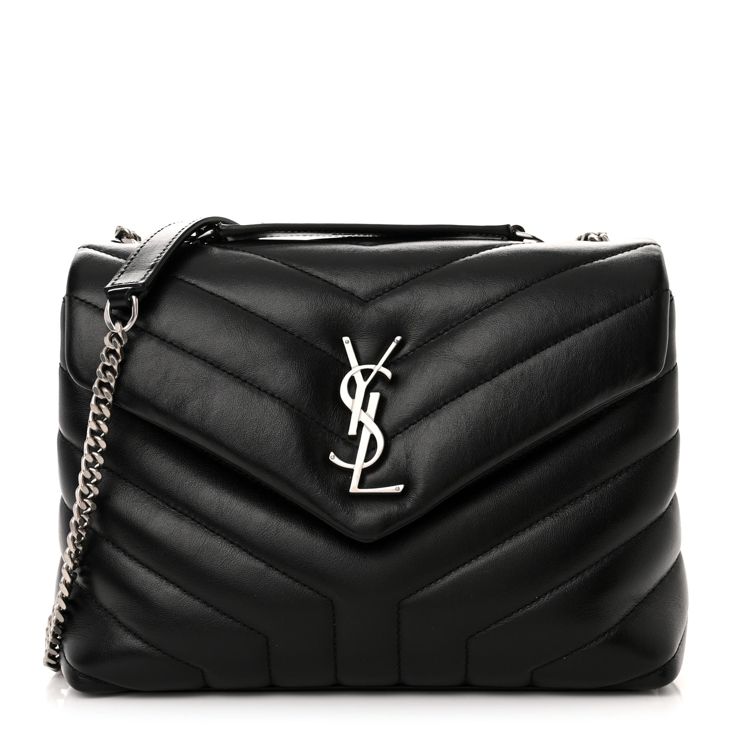 Calfskin Y Quilted Monogram Small Loulou Chain Satchel Black