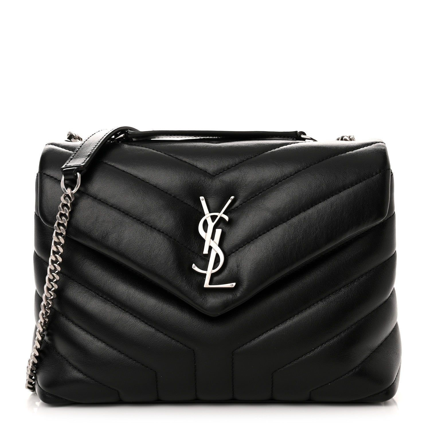 Saint Laurent Calfskin Y Quilted Monogram Small Loulou Chain Satchel Black 1 of 11