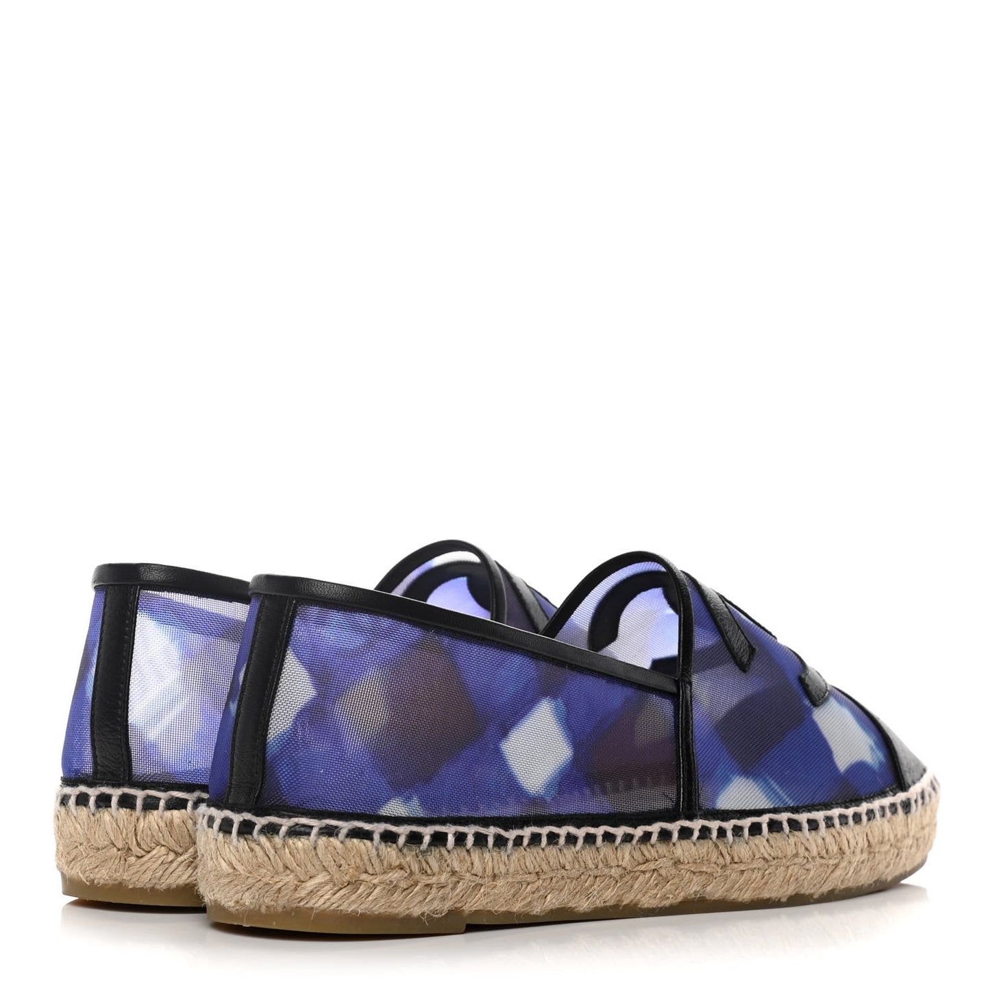 Mesh Lambskin Check Print CC Espadrilles 41 Blue Black White