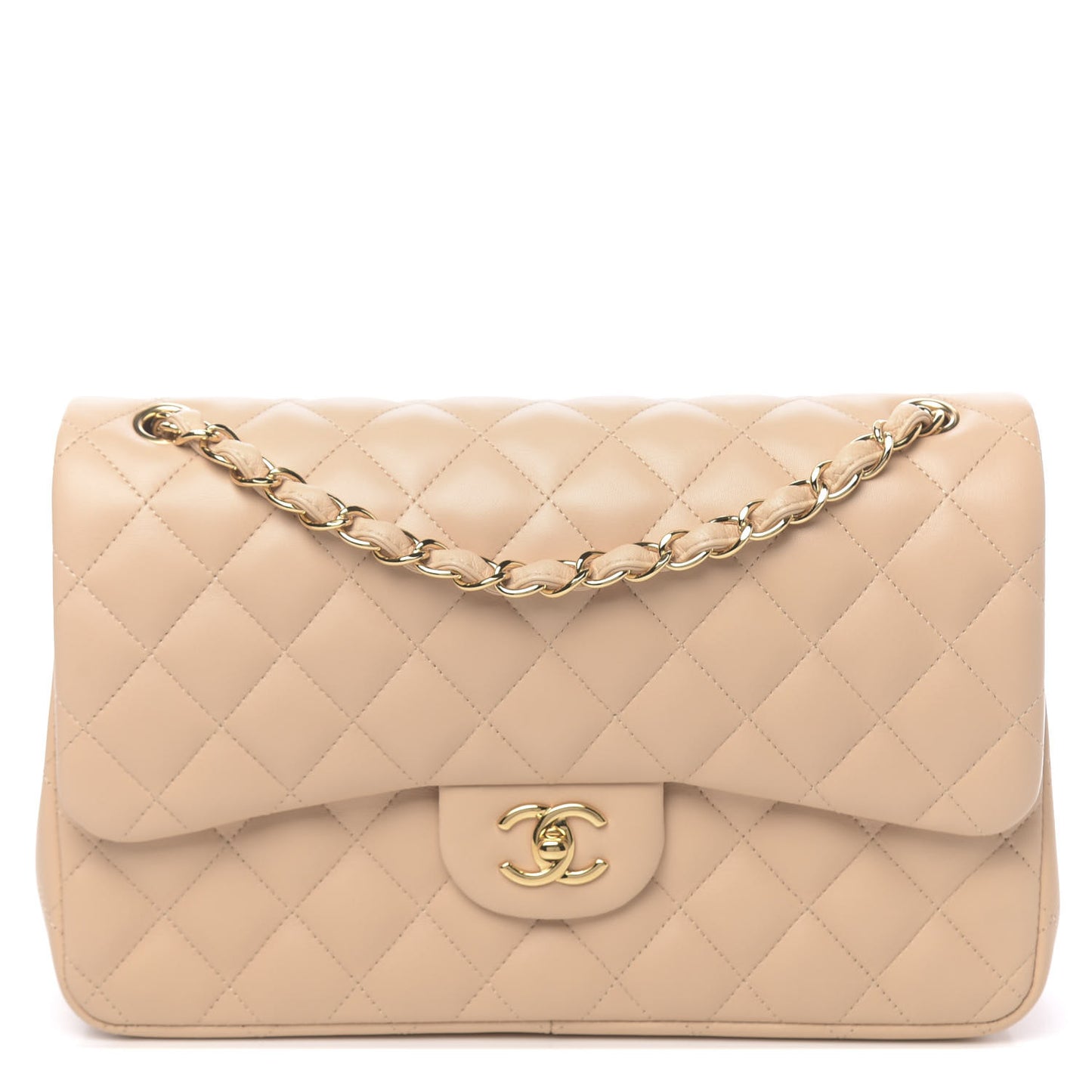 Lambskin Quilted Jumbo Double Flap Beige Clair