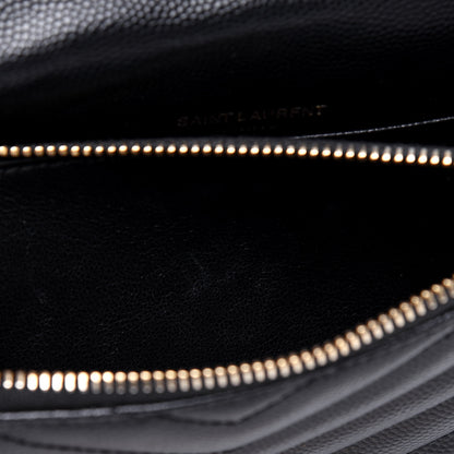 Saint Laurent Grain De Poudre Matelasse Chevron Monogram Envelope Chain Wallet Black 7 of 14
