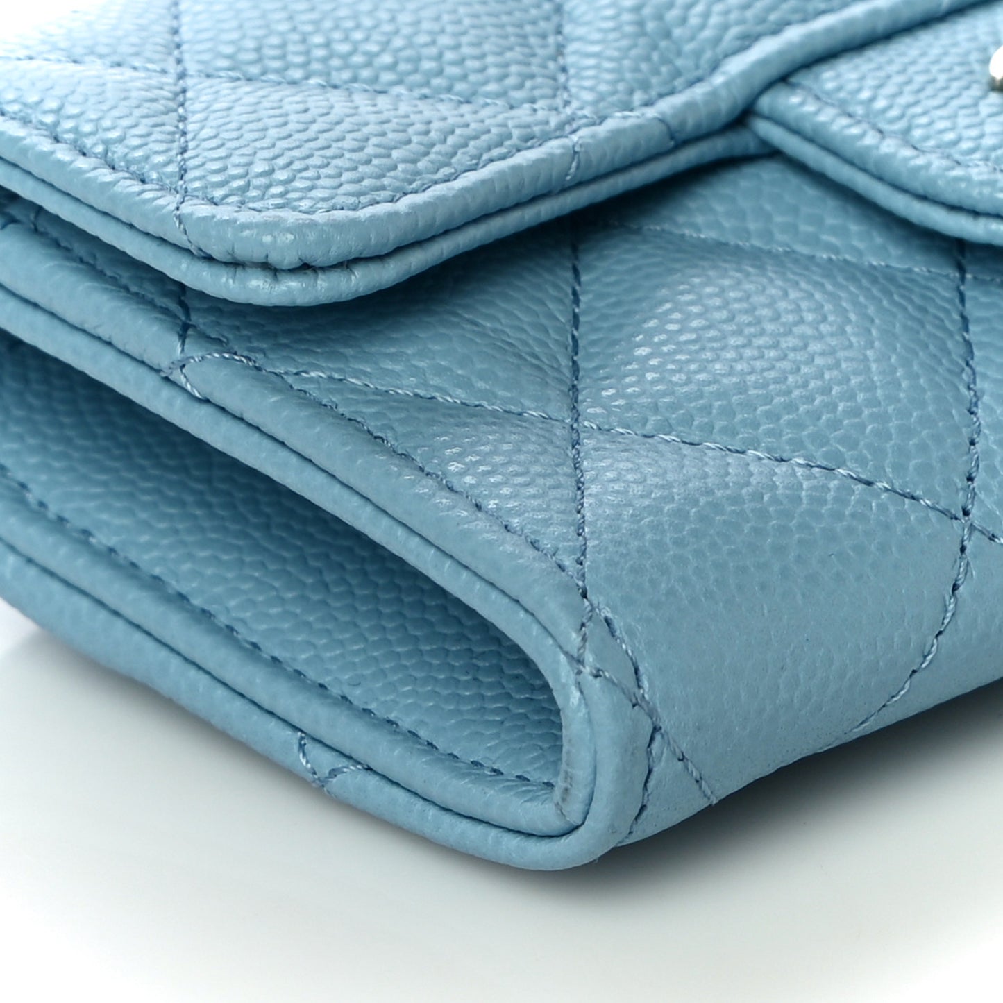 Caviar Quilted Flap Card Holder Wallet Light Blue