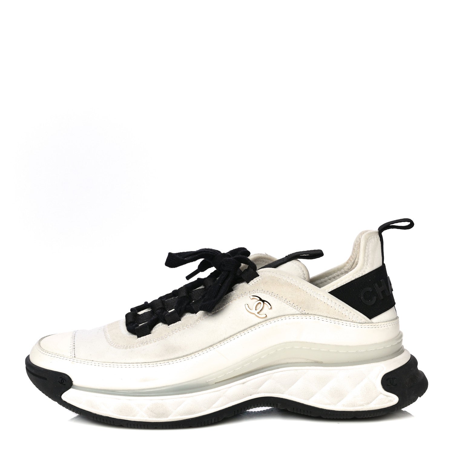 Chanel Velvet Calfskin Mixed Fibers CC Sneakers 40 Ivory Black 1 of 16