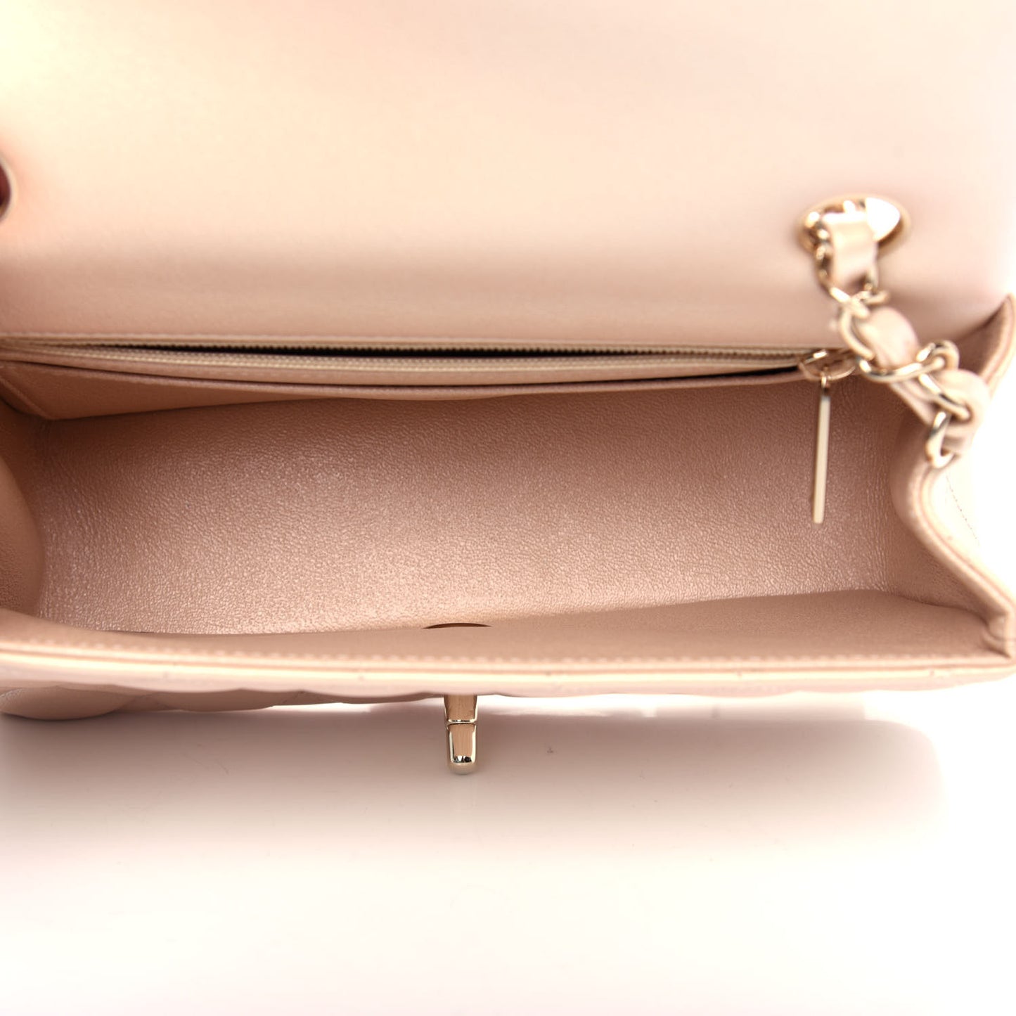 Iridescent Calfskin Quilted Mini Rectangular Flap Beige