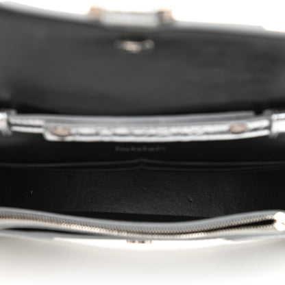 Balenciaga Metallic Calfskin Crocodile Embossed Hourglass Chain Bag Silver 6 of 7