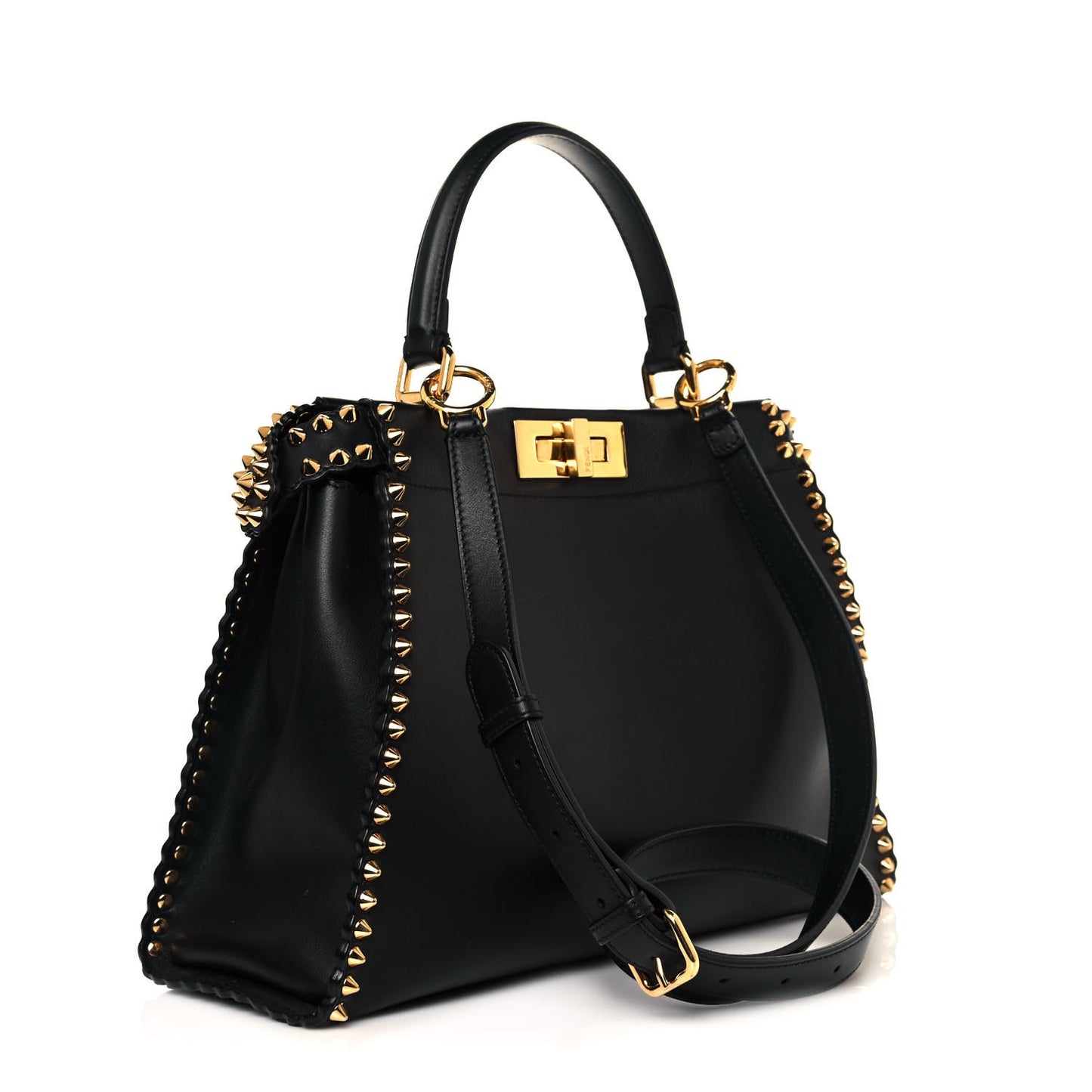 Vitello Seta Shiny Nappa Scalloped Studded Medium Peekaboo Iconic Satchel Black