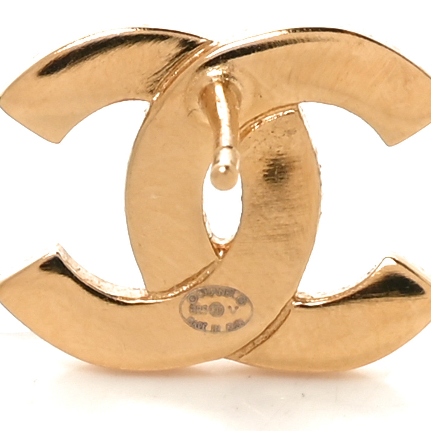 Metal CC Paris Button Stud Earrings Gold