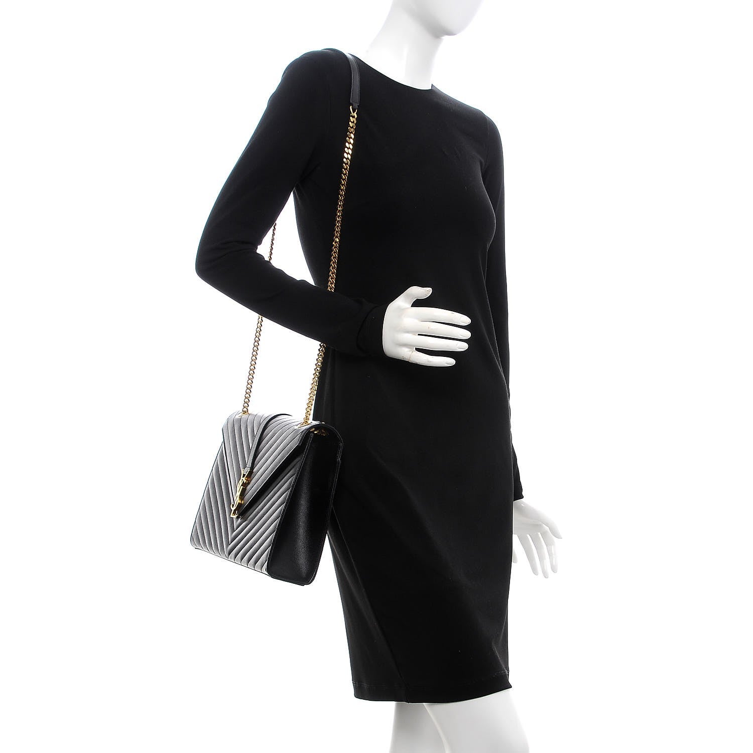 Saint Laurent Grain De Poudre Matelasse Chevron Large Monogram Satchel Black 2 of 8