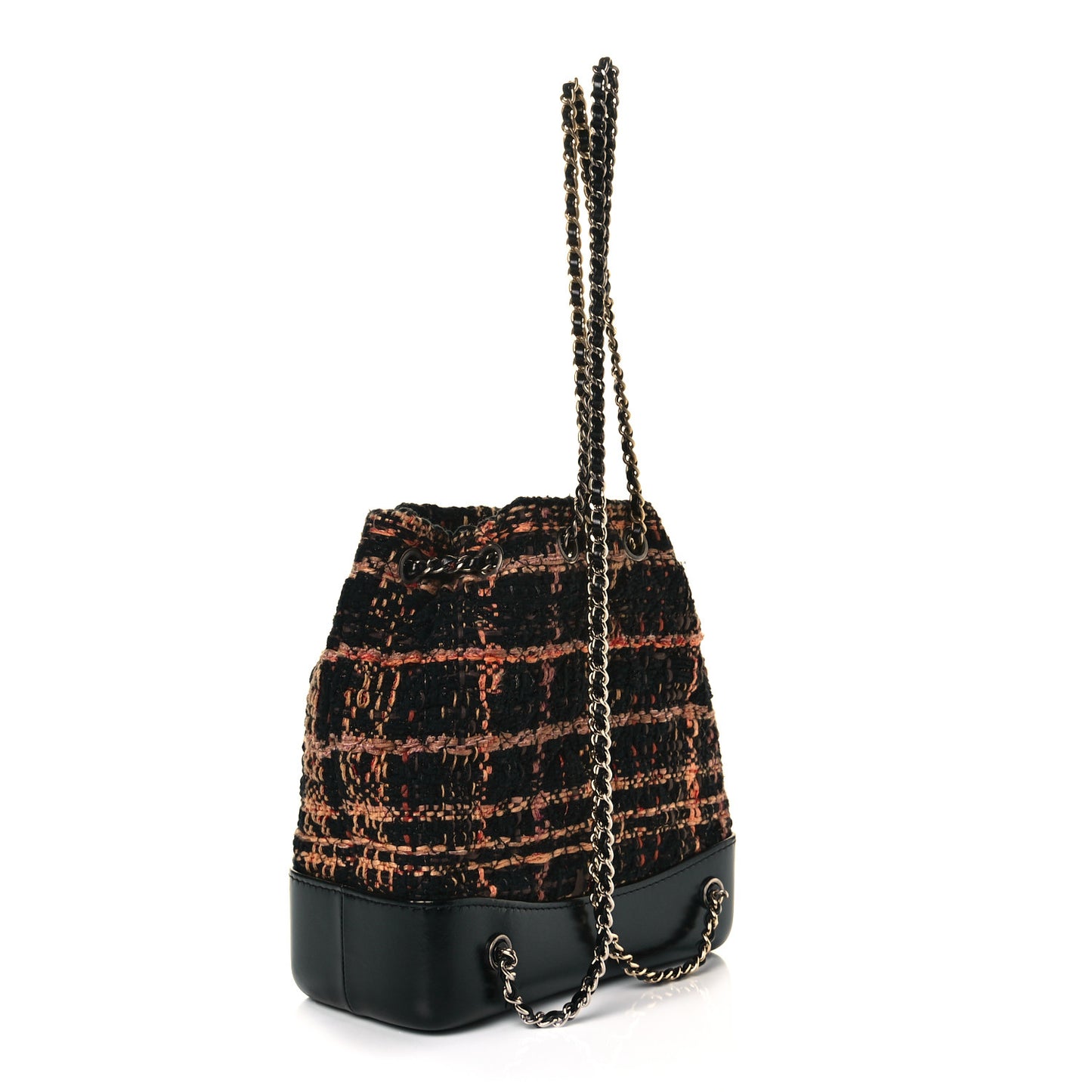 Tweed Calfskin Quilted Gabrielle Backpack Black Orange