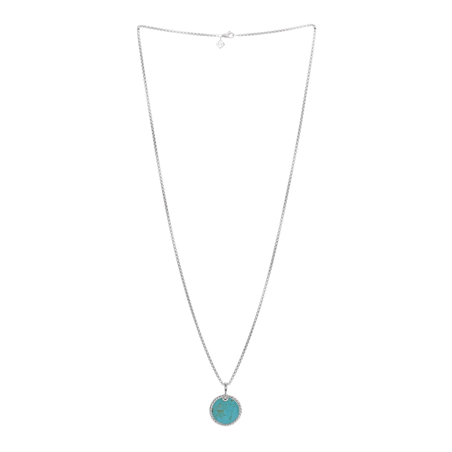 David Yurman Sterling Silver Diamond Turquoise Mother of Pearl Elements Disc Pendant Necklace 2 of 4