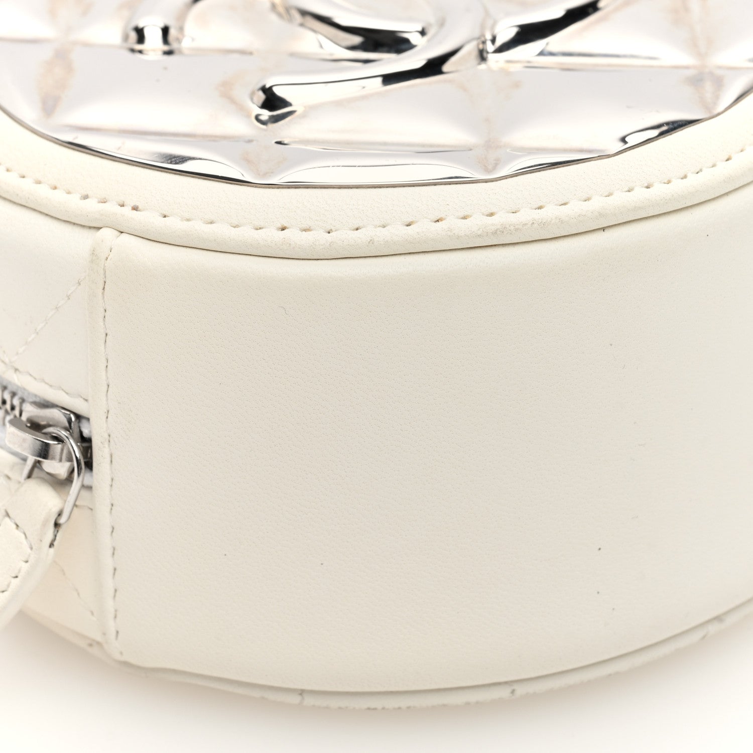 Chanel Lambskin Metal Quilted Round Clutch With Chain White Silver 9 of 10