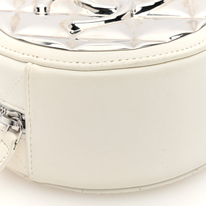 Chanel Lambskin Metal Quilted Round Clutch With Chain White Silver 9 of 10